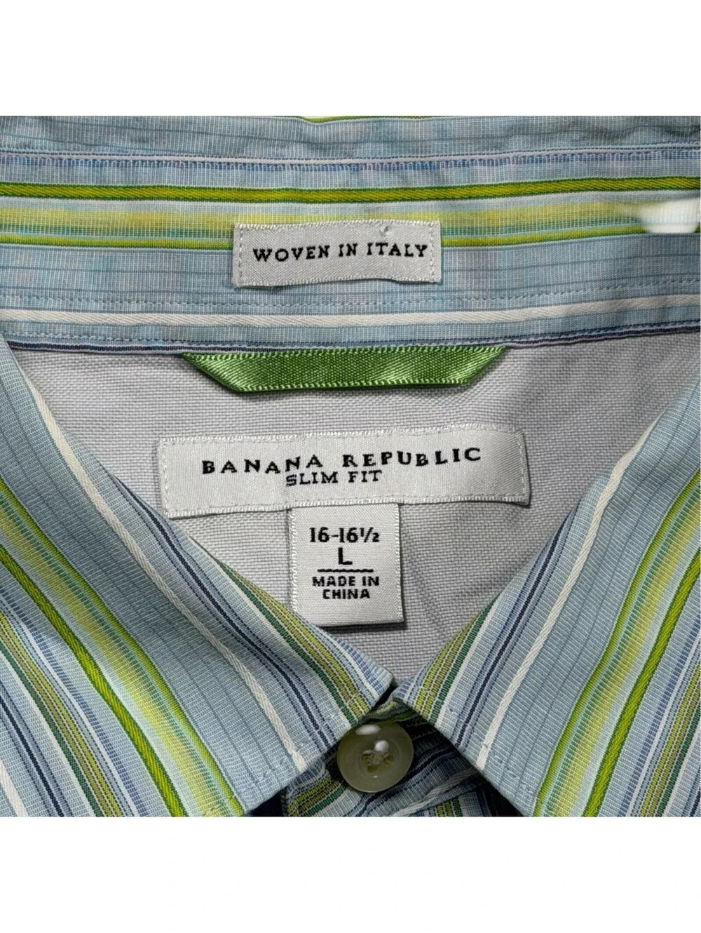 Banana Republic Slim Fit Men’s L Blue Green White Striped Cotton Button-Up
